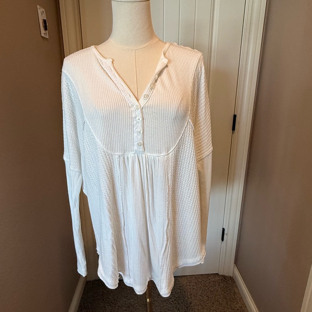 Free People White Textured Blouse